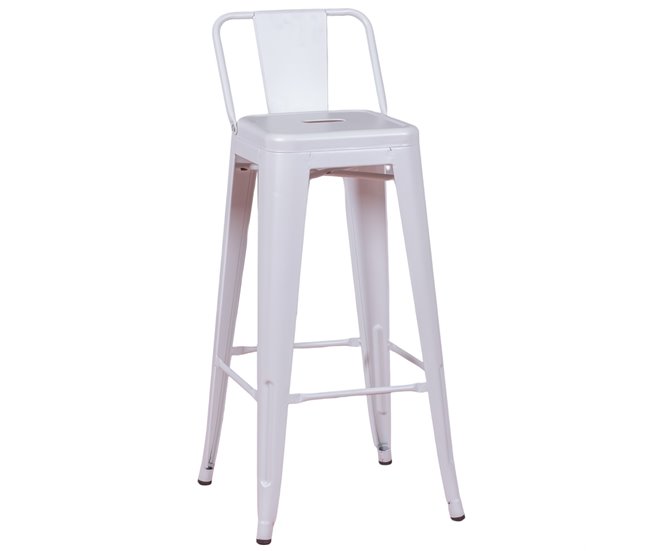 Banqueta industrial de metal com encosto baixo  - Bistro Branco