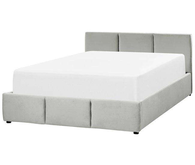 Beliani Cama com armazenamento Veludo BOUSSE 171x219 Bege