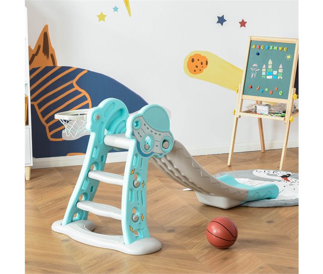 Escorrega Infantil HDPE, PP HOMCOM Cinza Azul