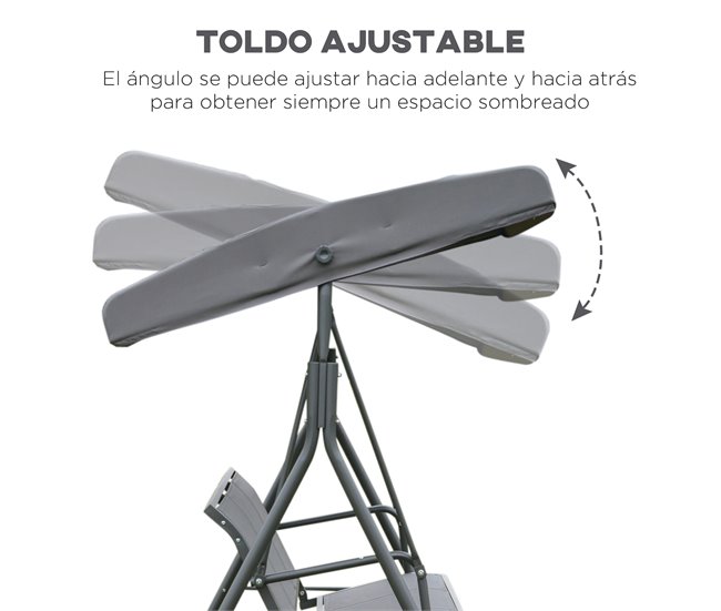 Baloiço de Jardim de 3 Lugares Metal, Poliéster e Têxtilene Cinza