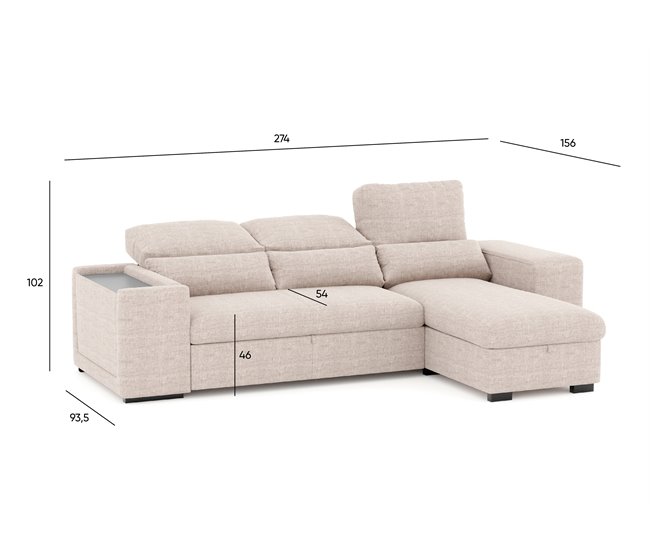 Chaise longue com cama HOXTON Bege