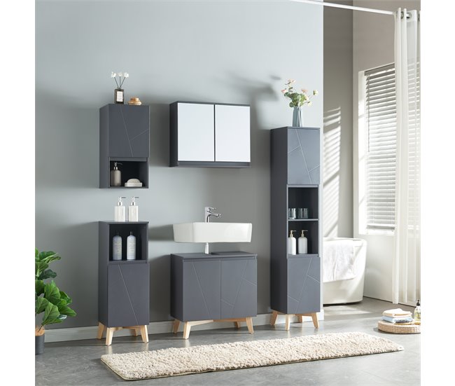 Armário de parede Overath com porta [en.casa] Cinza