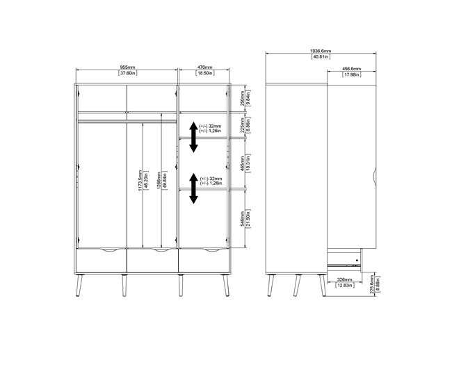 Roupeiro DELTA portas batentes e 3 gavetas 147x200cm branco Branco