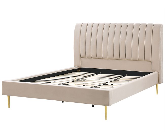 Beliani Cama com estrado Veludo MARVILLE 202x225 Areia