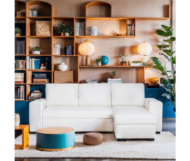 Chaise longue de pele sintética com cama HARRY Branco