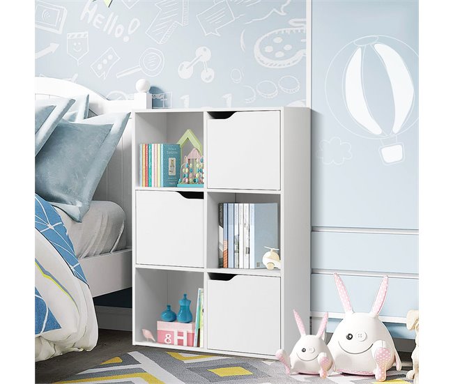 Armário cacifo com 6 compartimentos 3 abertos e 3 Branco