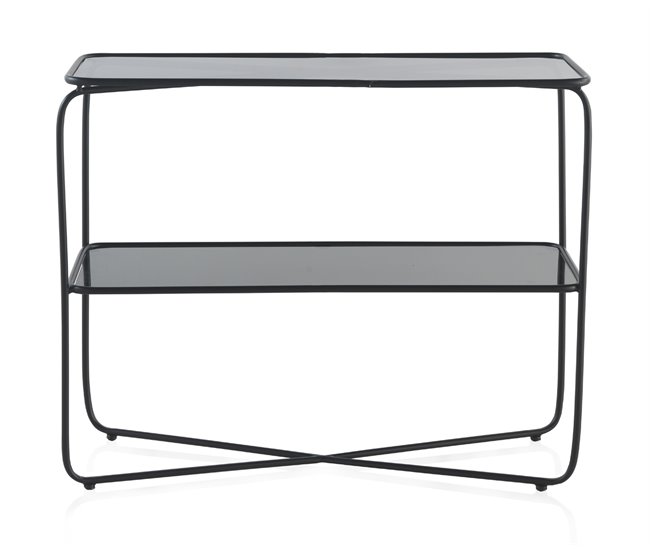 Console de metal com tampo de vidro Preto