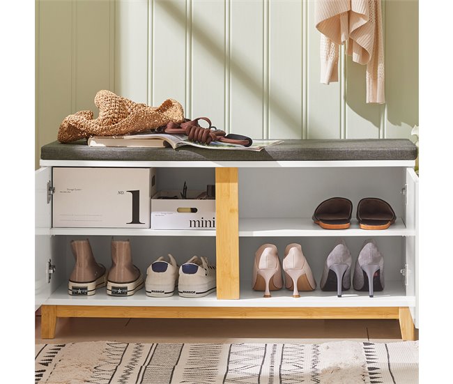 Banco para sapatos com 2 portas FSR117-W SoBuy Branco