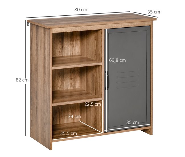 Aparador Melamina de Madeira, Metal HOMCOM 80 Cinza