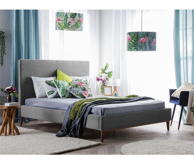 Beliani Cama com estrado Veludo BAYONNE 151x212 Cinza Claro