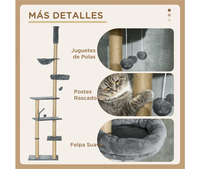 Arranhador para Gatos Aglomerado, Pelúcia e Juta PawHut Cinza