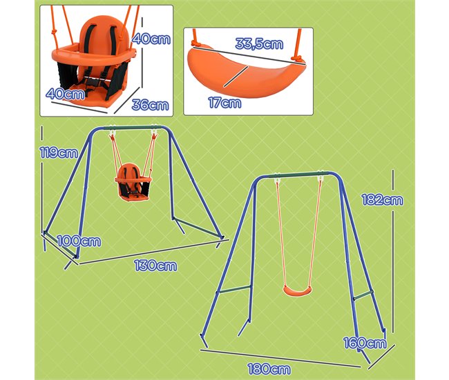 Baloiço para Crianças Metal, PE Outsunny Laranja