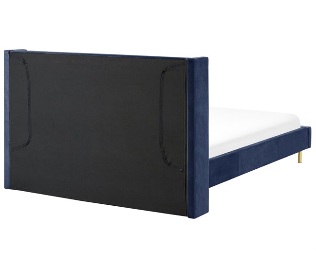 Beliani Cama com estrado Veludo VILLETTE Azul Marino