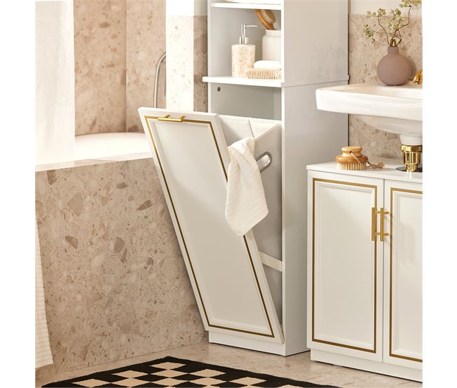 Armário alto de banho com 1 porta e 1 cesto BZR87-W SoBuy Branco