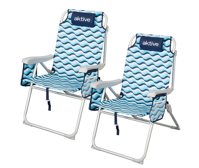 Aktive Pacote com 2 cadeiras de praia dobráveis Aruba 5 posições Azul