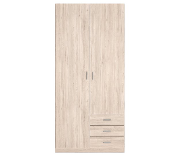Guarda-roupa Roma com 2 portas e 3 gavetas, estilo moderno Madeira Clara