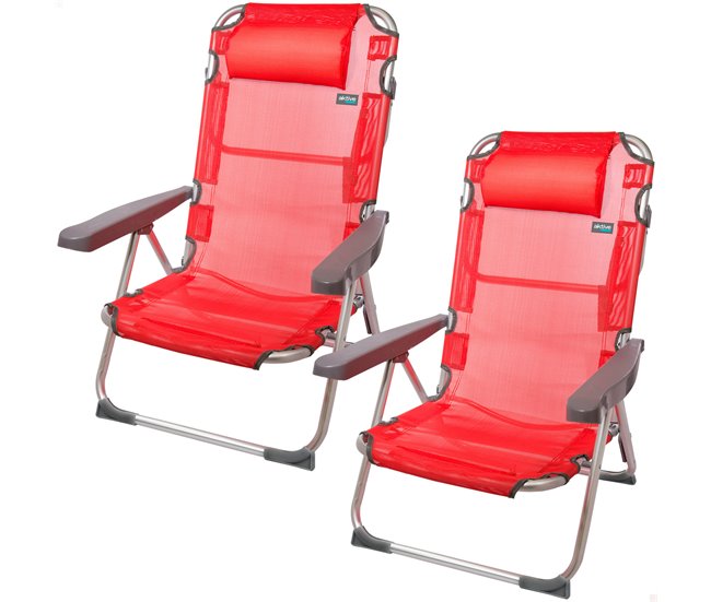 Aktive Pack poupança 2 cadeiras de praia Menorca multiposições Vermelho