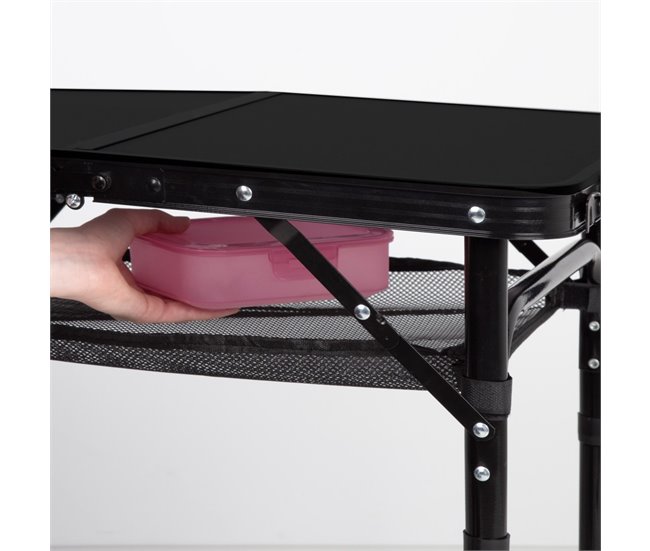 Aktive Mesa de acampamento dobrável, regulável em altura e antiderrapante, preta c/rede Preto