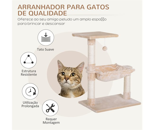 Arranhador para Gatos Aglomerado de Madeira, Pelúcia e Sisal Bege