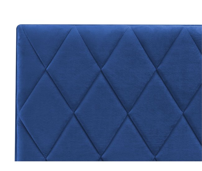 Beliani Cama com armazenamento Veludo ROCHEFORT 150x214 Azul Marino