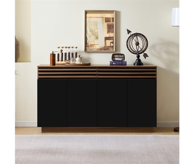 Aparador com 4 portas e 2 gavetas Preto
