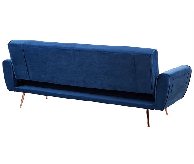 Beliani Sofá-cama Veludo SELNES Azul Marino