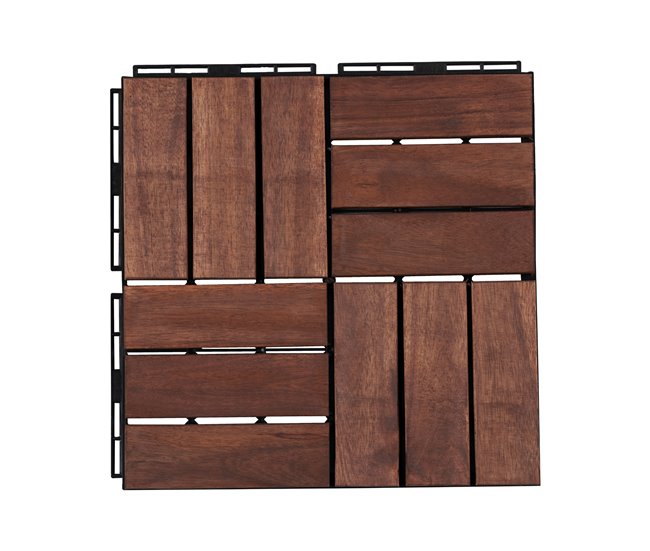 Conjunto de 10 ladrilhos Alliste click 12 ripas acácia/plástico Castanho