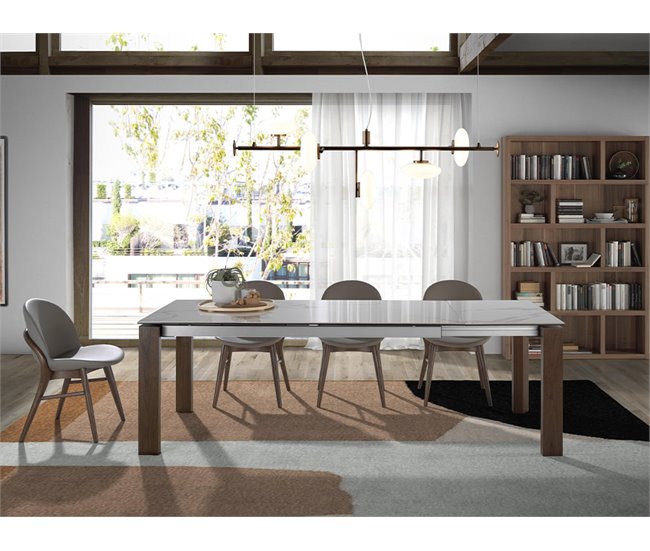 ANGEL CERDA Mesa de jantar extensível retangular mármore porcelânico e nogueira 235x90 Nogal