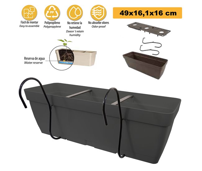 Jardineiro de 50 cm com suporte de fixação Antracite