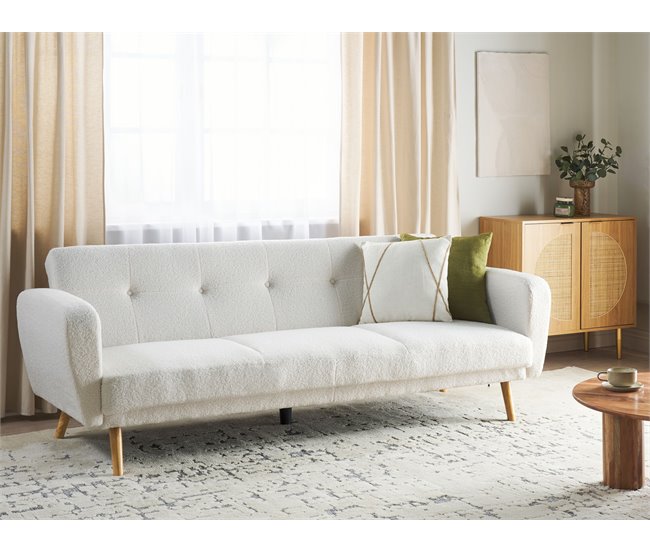 Beliani Sofá de 3 lugares Bouclé FLORLI Branco/ Bege
