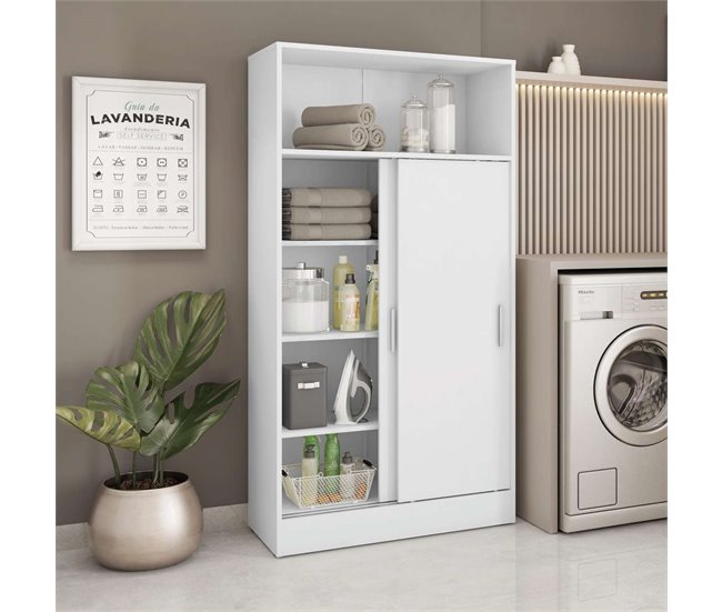 Armário auxiliar multiuso para banheiro com 2 portas de correr Branco