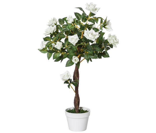 Árvore de Camélia Artificial PE, PP, Cimento, Tecido Outsunny Branco