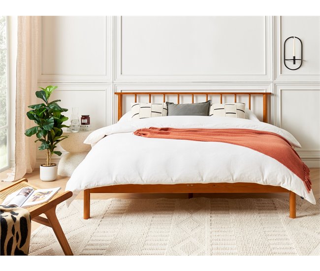 Beliani Cama com estrado Pinho BARRET 176x209 Castanho