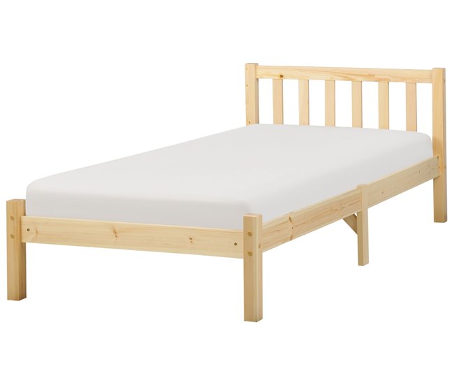 Beliani Cama com estrado Pinho FLORAC Castanho