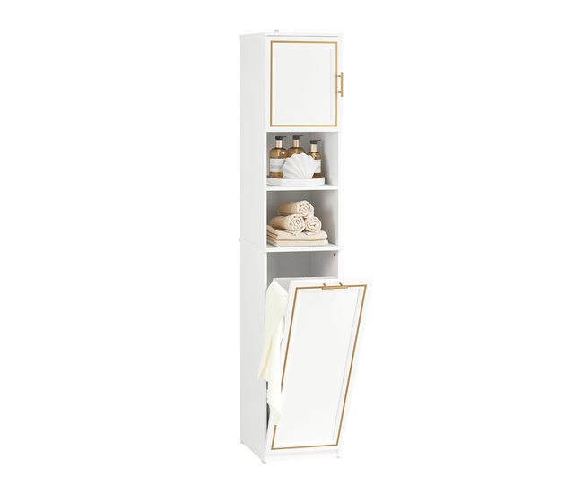 Armário alto de banho com 1 porta e 1 cesto BZR87-W SoBuy Branco