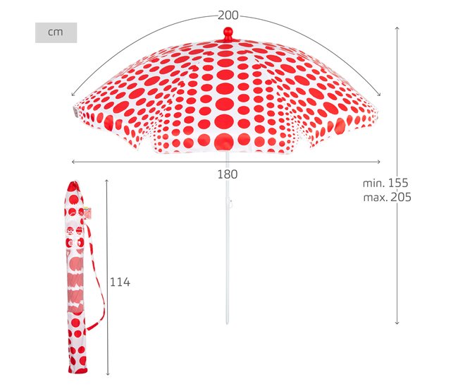Aktive Guarda-sol de praia 8 varetas inclinável Vermelho