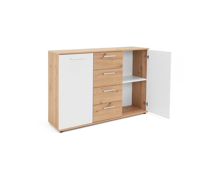 Aparador com 2 portas e 4 gavetas JACKY Branco/ Madeira