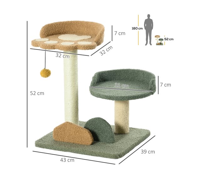 Arranhador para Gatos Aglomerado de Madeira, Pelúcia e Sisal Multicor