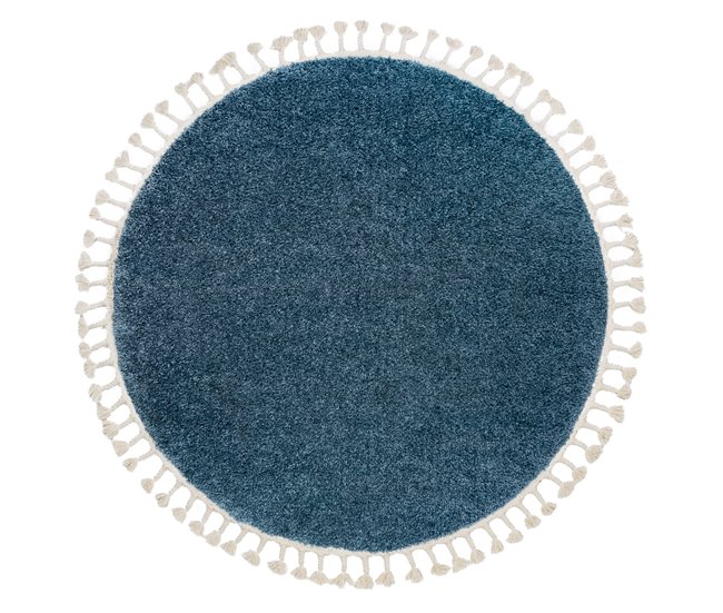 Tapete BERBER 9000 circulo Franjas berbere marroquino shaggy 120x120 Azul
