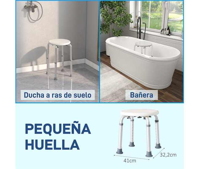 Banco para Duche Alumínio e Plástico HOMCOM, casa - casa de banho Branco