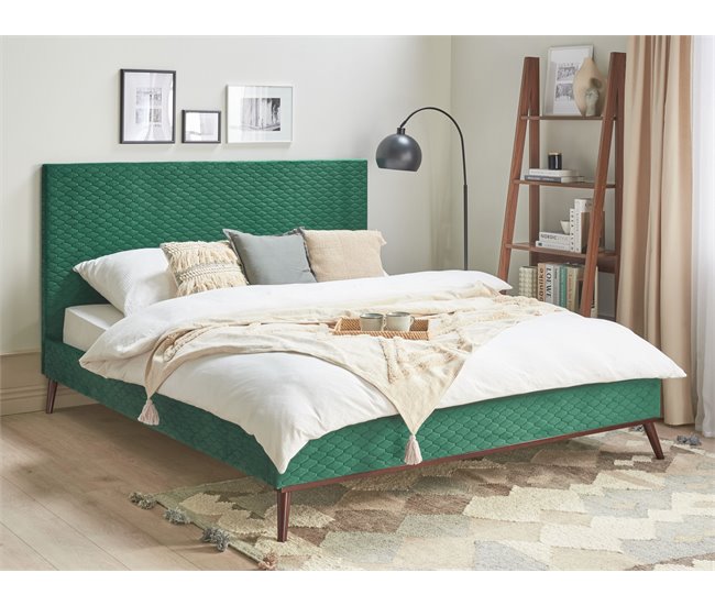Beliani Cama com estrado Veludo BAYONNE 191x212 Verde