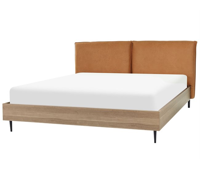 Beliani Cama com estrado Pele sintética LIMANTON 201x215 Dourado