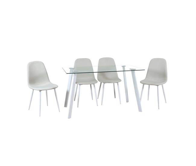 Conjunto de sala AMINA 1 mesa e 4 cadeiras Bege