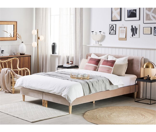 Beliani Cama continental Veludo MARQUISE 191x213 Rosa Talco