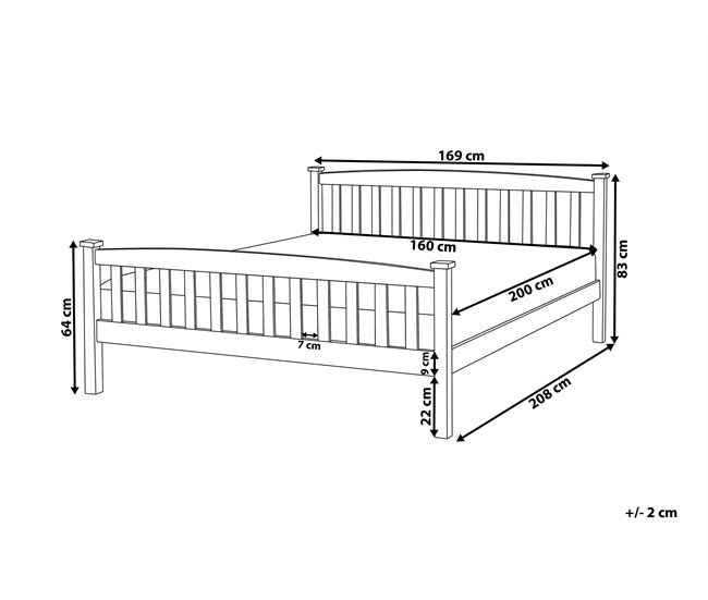 Cama Pinho GIVERNY 160 x 200 cm Castanho escuro 169x208 Branco
