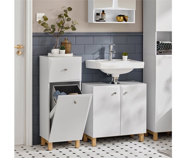 Armário para roupa suja com 1 cesto e 1 gaveta BZR93-W SoBuy Branco