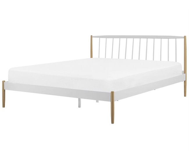 Beliani Cama com estrado Metal MAURS 187x209 Branco