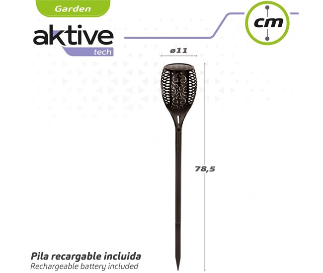 Lanterna solar com luz LED de efeito de fogo Aktive Preto