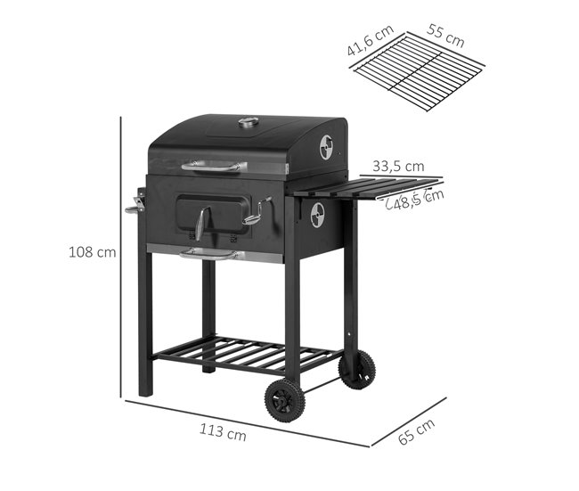 Barbecue a Carvão Aço inoxidável e metal Outsunny Cinza