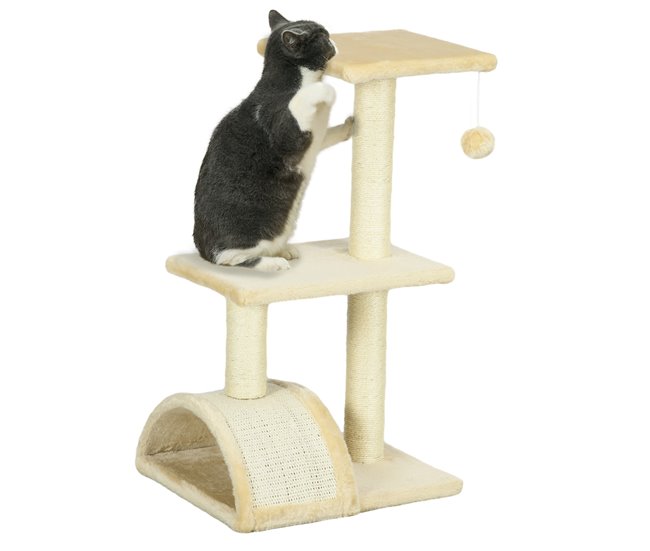 Arranhador para Gatos Aglomerado, Sisal e Poliéster PawHut Cru